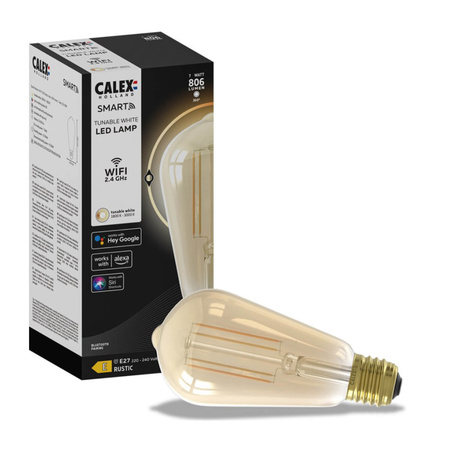 LED žárovka E27 ST64 Edison Gold SMART WiFi 7W 806lm TUYA Filament CALEX