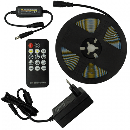 LED pásek COB 7W/m 630lm/m 320LED/m 24V 3000K Warm IP20 Roll 5m + napájecí zdroj + dálkové ovládání Ecolight