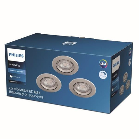 3x LED SPARKLE 5W 2700K Stmívatelné kulaté saténové svítidlo pro zápustnou montáž PHILIPS