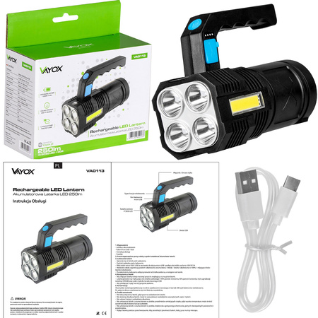 Dobíjecí LED reflektor 5W 250lm ruční světlo výkonné 4XLED+COB VA0113 VAYOX