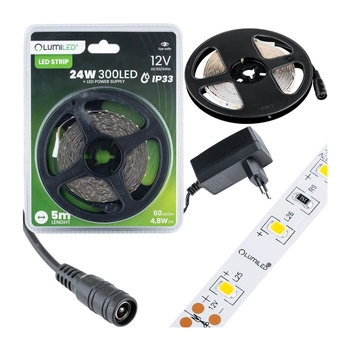 LED pásek 12V, 24W 300LED SMD 2835 Neutrální bílá 8mm 5m + napáječ LUMILED