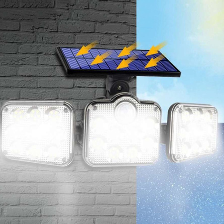 Solární Reflektor 138x LED 10W 480lm Studená bílá IP65 pohybový senzor + dálkové ovládání