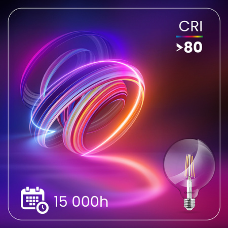 3x Žárovka LED E27, G95 8W = 75W 4000K Neutrální bílá Globe Filament LUMILED