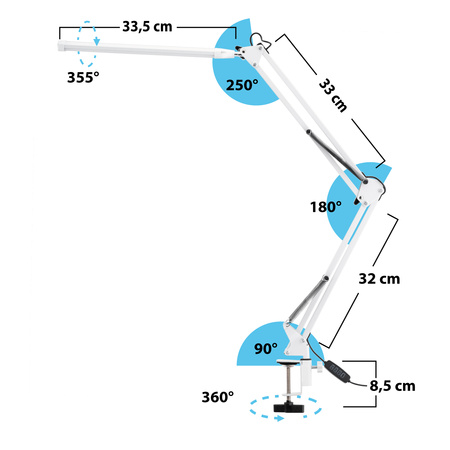 Stolní lampa LED 12W, CCT USB stmívatelná Bílá s držákem COSMI LUMILED