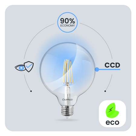 3x Dekorativní Kulatá Žárovka LED E27, G95 8W = 75W 880lm 3000K Teplá bílá 360° Filament Globe LUMILED