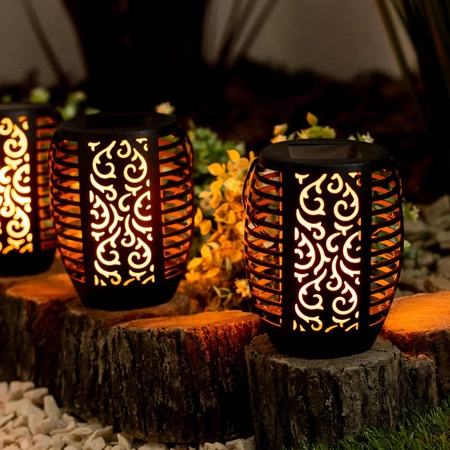 Solární zahradní lampa LED závěsná LANTERN Flame IP44 1700K soumrakový senzor