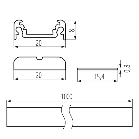 Hliníkový profil pro povrchovou montáž LED pásku eloxovaný 1m PROFILO Kanlux