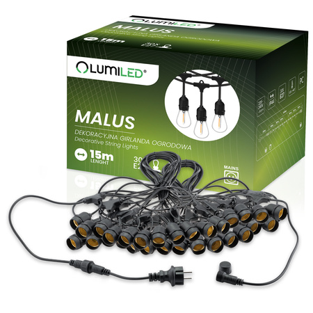 Venkovní řetěz 15m, 30x E27 MALUS LUMILED
