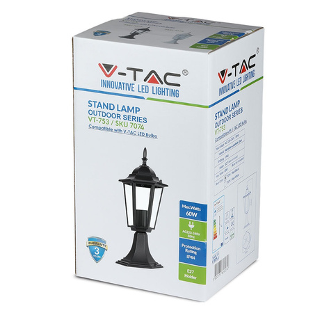 Stožár zahradní lampy E27 IP44 30CM matná černá VT-753 V-TAC