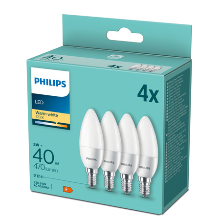 4x LED žárovka E14 B35 4,9W = 40W 470lm 2700K Warm Milk PHILIPS