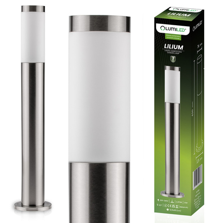 Venkovní zahradní lampa E27, LED sloupek 65cm inox LILIUM LUMILED
