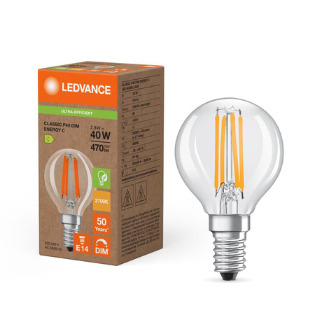 LED žárovka E14 P45 2,9W = 40W 470lm 2700K teplá bílá 300° stmívatelná Ledvance
