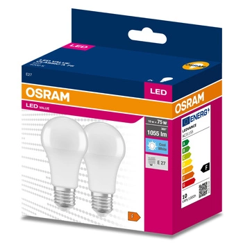 2x LED žárovka E27 A60 10W = 75W 1055lm 4000K Neutrální bila 200° OSRAM HODNOTA