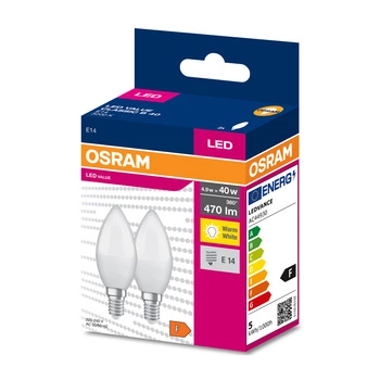 2x LED žárovka E14 B35 4.9W = 40W 470lm 3000K Teplá bílá 220° OSRAM HODNOTA