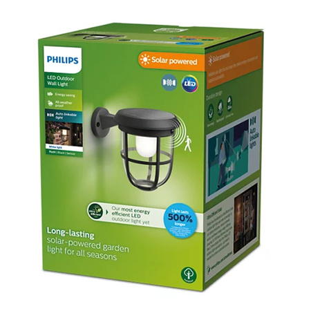 Zahradní lampa LED Solární nástěnná lampa RADII 1,3W 4000K IP44 Senzor pohybu Soumrakový senzor PHILIPS