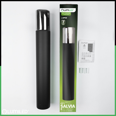 Venkovní stojací stožáry Zahradní lampa pro žárovku E27 Černé sklo IP54 60 cm SALVIA LUMILED