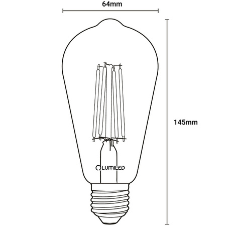 Žárovka LED E27, ST64 6W = 50W 660lm 2200K Teplá bílá 360° Filament LUMILED