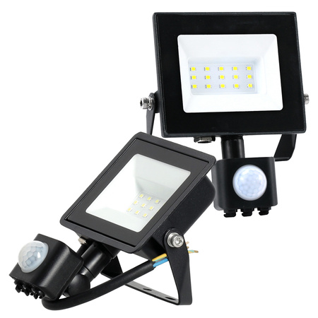 Venkovní LED reflektor 10W 735lm 6500K Cold 120° se senzorem pohybu IP44 IK05 Black MHC Kobi