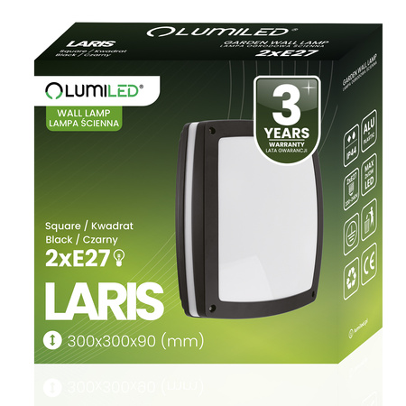 Zahradní nástěnná lampa stropní, 2x E27 čtvercové LARIS LUMILED