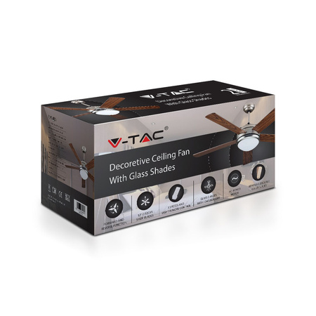 60W stropní ventilátor s vestavěným CCT LED světlem a RF dálkovým ovládáním 5 ramen VT-6052-5 V-TAC