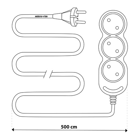 Síťový prodlužovací kabel s uzemněním 3 zásuvky 5m černý kabel Lendo Lumiled