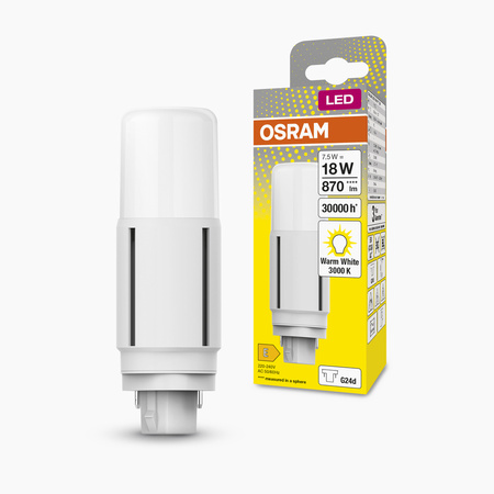 LED zářivka jednostranná G24d 7,5W = 18W 870lm 3000K teplá bílá 300° DULUX LED D VT EM & AC Osram