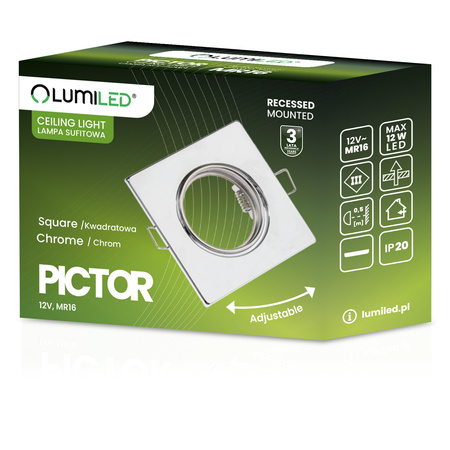 6x Halogenové svítidlo pod omítku Pohyblivé čtvercové svítidlo PICTOR Chrome Sheet MR16 GU10 LUMILED