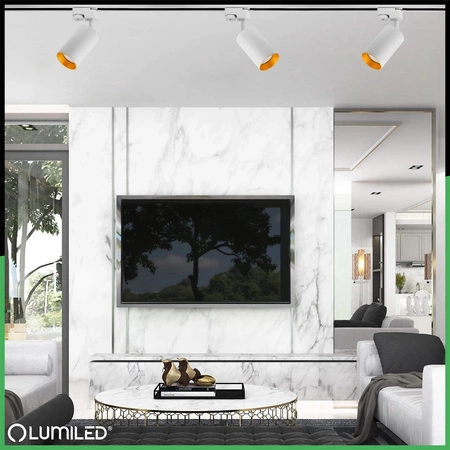 Sada přípojnic pro osvětlení 1m + 4x SAGI GU10 White Gold LUMILED reflektor na přípojnici