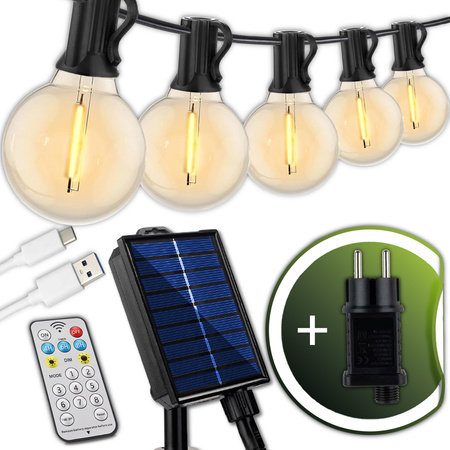 Solární zahrada Girland 30x LED okrasné koule 15,05 m 2700K teplá + dálkové ovládání CALLIS2 LUMILED