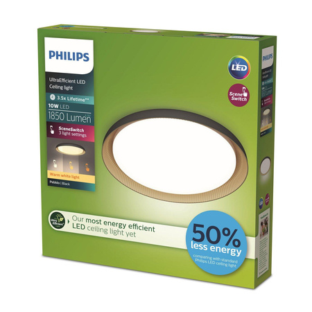 Stropní svítidlo LED Plafond 10W 1850lm 2700K SceneSwitch Black Pebblo Ultra Efficient Philips