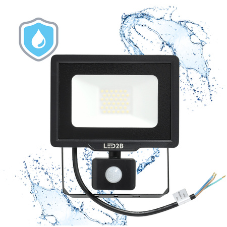 Venkovní zahradní LED reflektor 30W 2550lm 4000K Neutrální 120° se senzorem pohybu a soumraku IP65 Černá MHC Kobi