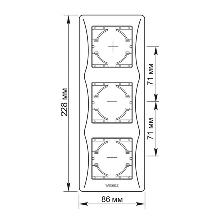 Horizontální rámeček zásuvky Trojitá povrchová montáž bílá BINERA VIDEX