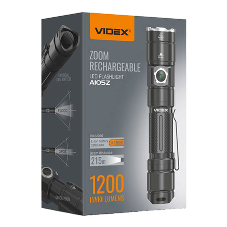 Nabíjecí ruční svítilna LED 10W 1200lm Zoom 6 režimů USB-C IP44 Videx