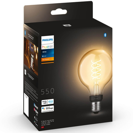 LED žárovka Globe E27 G95 7,2W 2100K Warm Filament PHILIPS HUE White Bluetooth Zigbee