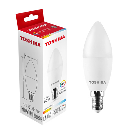 LED žárovka E14 C37 7W = 60W 806lm 3000K Teplá bílá 220° Mléčná TOSHIBA