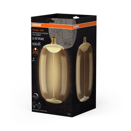 Dekorativní LED žárovka E27 12W = 42W 500lm 1800K Warm 320° Amber Filament Dimmable Vintage 1906 Osram