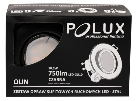 3x GOLDLUX (Polux) kulatá černá pohyblivá halogenová žárovka + GU10 3.5W LED žárovka