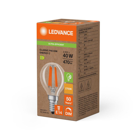 LED žárovka E14 P45 2,9W = 40W 470lm 2700K teplá 300° stmívatelná Ledvance