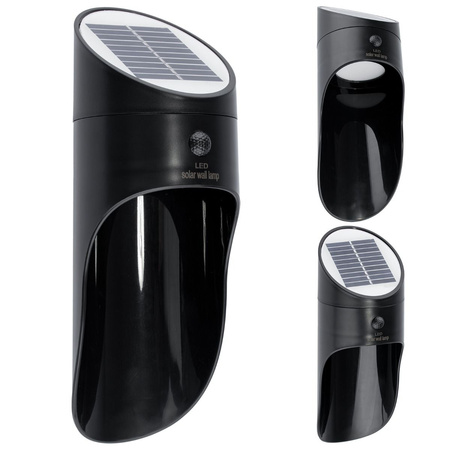 Solární zahradní nástěnná lampa LED fasádní lampa 5000K Senzor pohybu Černá