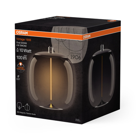 Dekorativní LED žárovka E27 4W = 10W 100lm 1800K Warm 320° Smoke Filament Vintage 1906 Osram