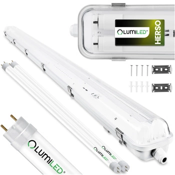 Hermetické Prachotěsné svítidlo 2x T8, G13 IP65 150cm + LED Trubice 25W 4000K LUMILED