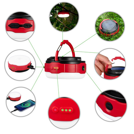 Dobíjecí kempingová svítilna 500lm 3000K-6500K Solární USB-C Powerbank VA0100 VAYOX