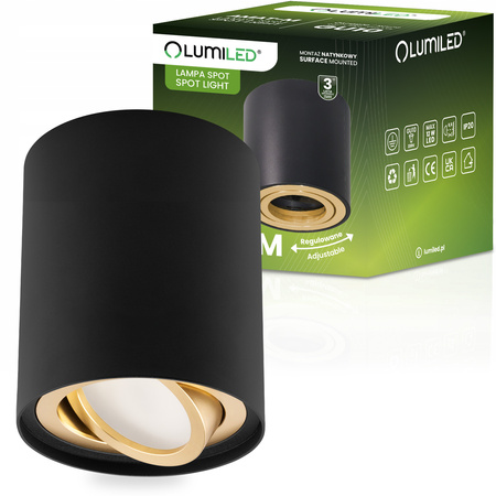 Povrchová montáž HALOGEN Spot Tuba Movable AMAT-M GU10 Round Black-Gold 84mm LUMILED 
