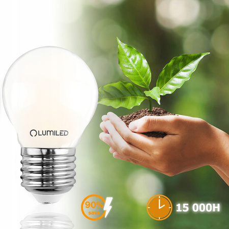 6x Žárovka LED P45, E27 7W = 60W 770lm 4000K neutrální bílá 360° Filament Mléčná LUMILED