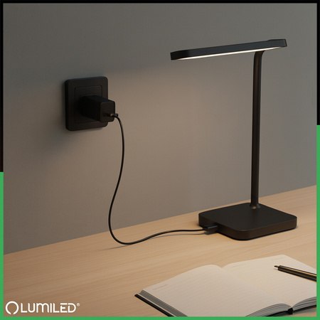 Nabíječka Napájecí Adaptér, 1x USB 5V/1A DC pro Stolní lampa Černá LUMILED