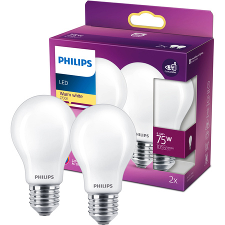 2x LED žárovka E27 A60 8,5W = 75W 1055lm 2700K teplá bílá Filament Milky PHILIPS