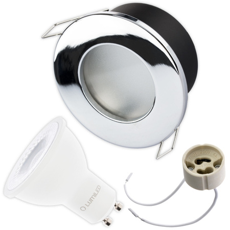 Set svítidla HALOGEN Hermetický koupelnový podhled AQUS Chrome IP44 + LED GU10 36° 6W 3000K Lumiled