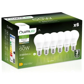 6x LED žárovka E27 A60 8W = 60W 880lm 4000K Neutral 260° LUMILED