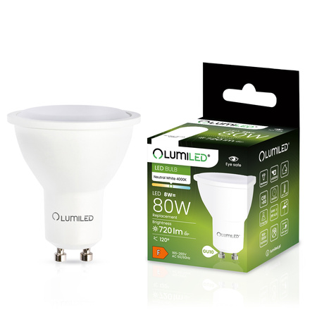 Žárovka LED GU10, 8W = 80W 720lm 4000K Neutralní bílá 120° LUMILED