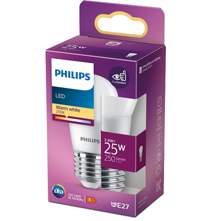 LED kulová žárovka E27 P45 2.8W = 25W 250lm 2700K Teplá bílá PHILIPS